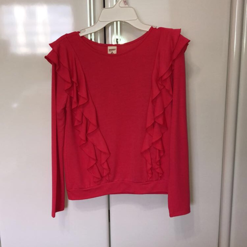 GIRLS BRIGHT PINK RUFFLED TOP (10-12)